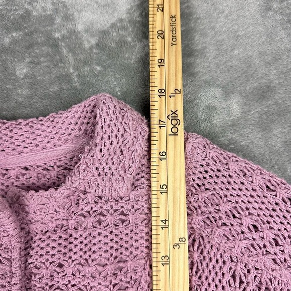 Free People Beach Pink Knit Collared Button Front Romper XS/TP Crochet Lace - Picture 11 of 11